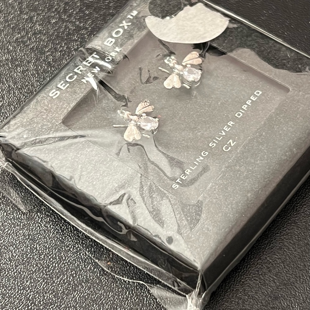 Secret Box New York Dragonfly Silver Dipped CZ Earrings NWT